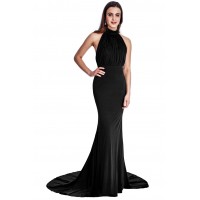 Goddiva Halterneck Black Gown